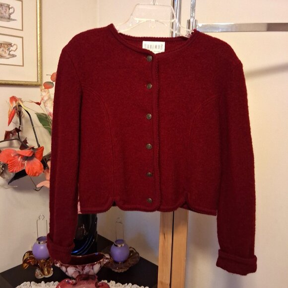 Vintage Braemar Jeremy Scott Wine-red Burgundy 100% Wool Fall Winter Jacket - Picture 12 of 14